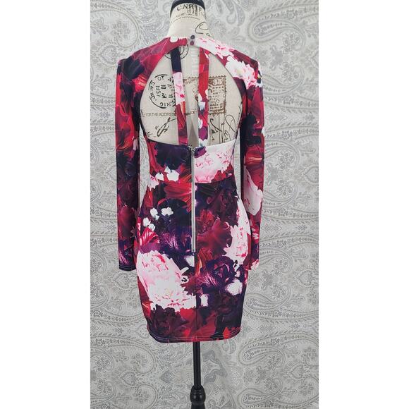 Rise of Dawn Floral Bodycon Dress M plunge Neck Cocktail Party Mini cocktail - Picture 4 of 12